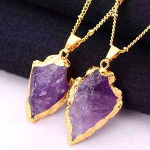 Natural Stone Amethyst Arrow Necklace